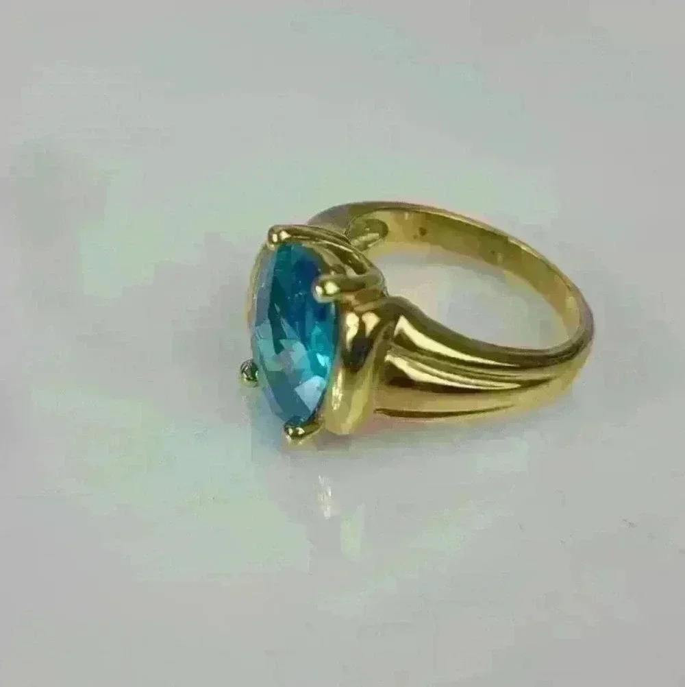 Blue Topaz Sterling Silver 925 ring gold plated outside size 9 unseix ring - Picture 7 of 17